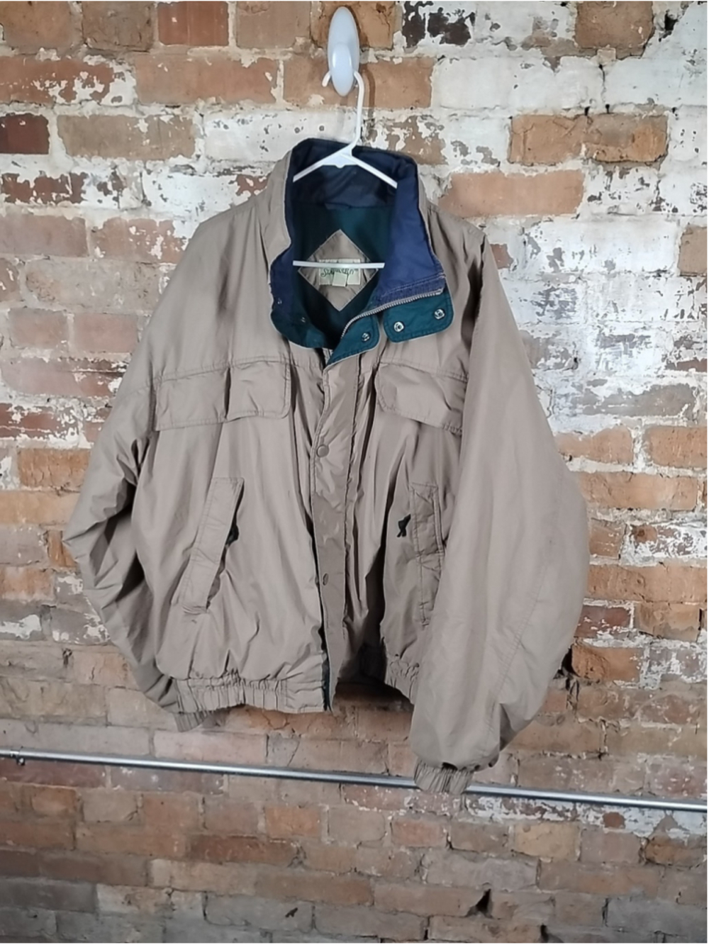 Vintage St. Johns Bay Outdoor Retro Winter Coat Khakie SZ 2XLT Teal Navy Lining